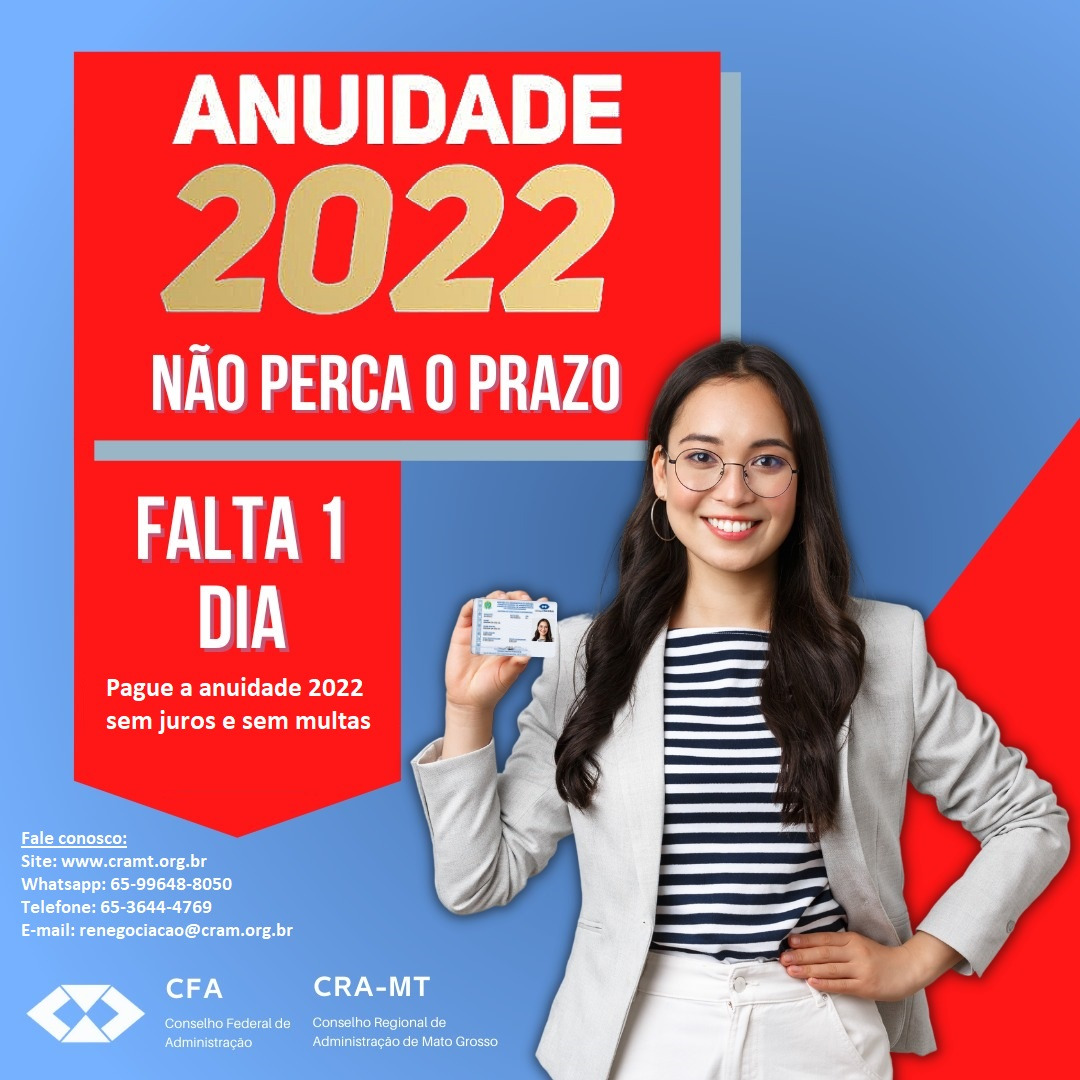 Read more about the article Anuidade 2022 – Falta 1 dia!