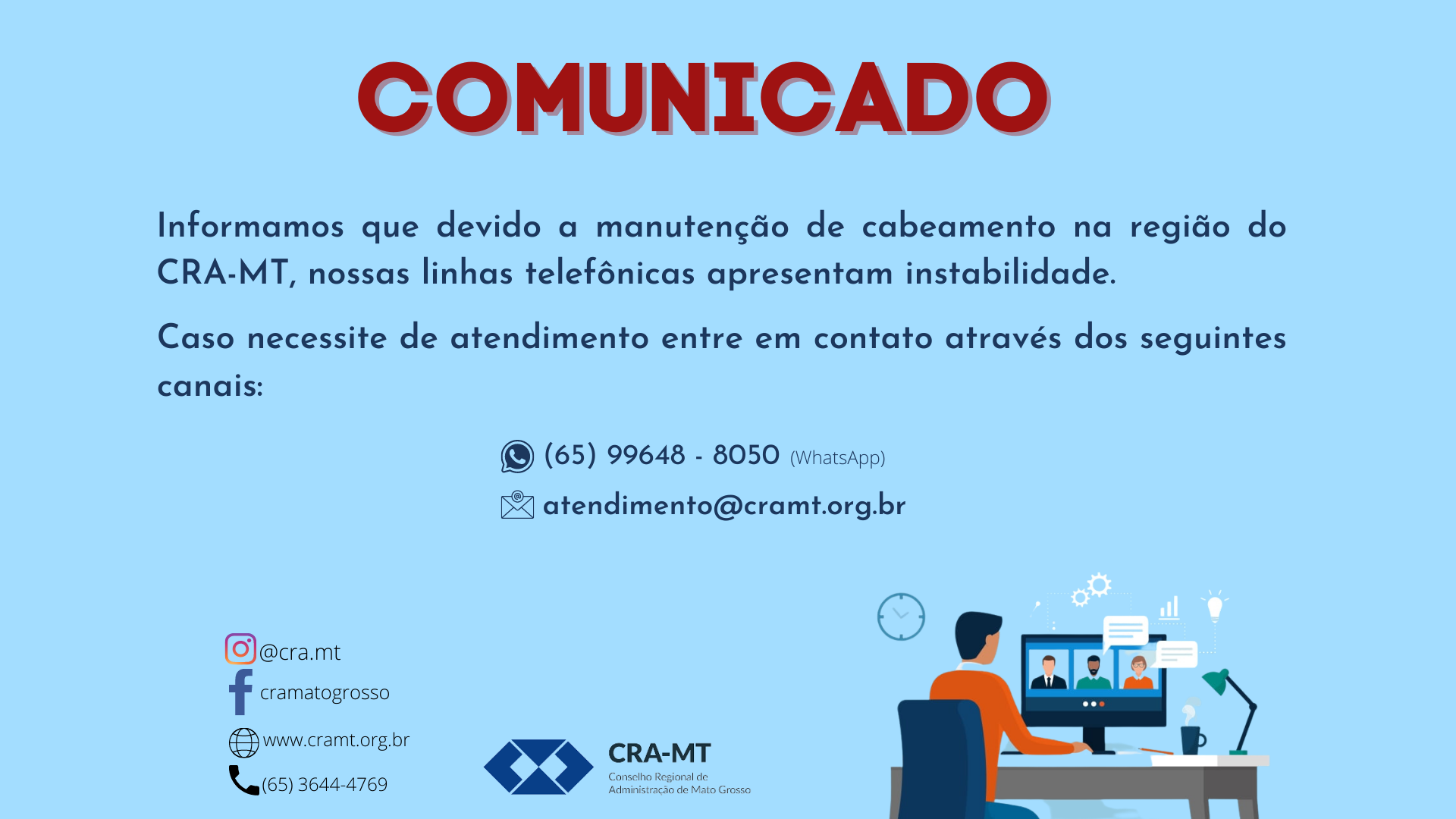 Read more about the article Instabilidade nas linhas telefônicas do CRA-MT